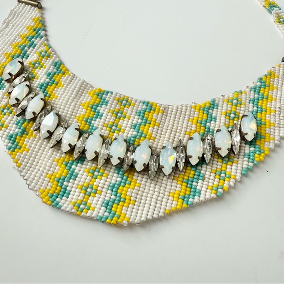 Suzanna Dai Beaded Crystal Collar Necklace Turquoise Wedding Guest Accessory - Picture 3 of 5